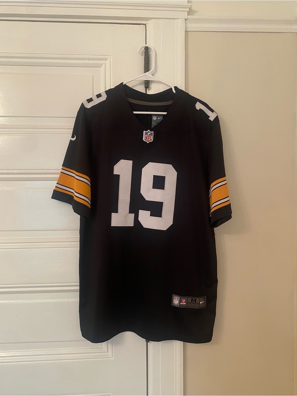 Nike Men’s NFL Steelers Jersey in black, white, and gold #19